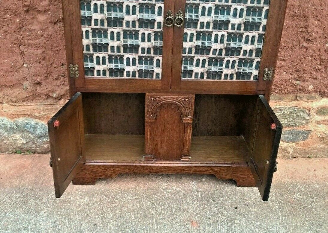 328.....Old Charm Oak Bookcase Or Vintage Carved Oak Cabinet ( SOLD )