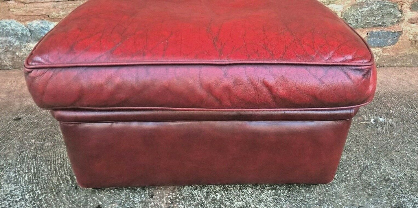 Vintage Leather Footstool / Oxblood Leather Pouffe