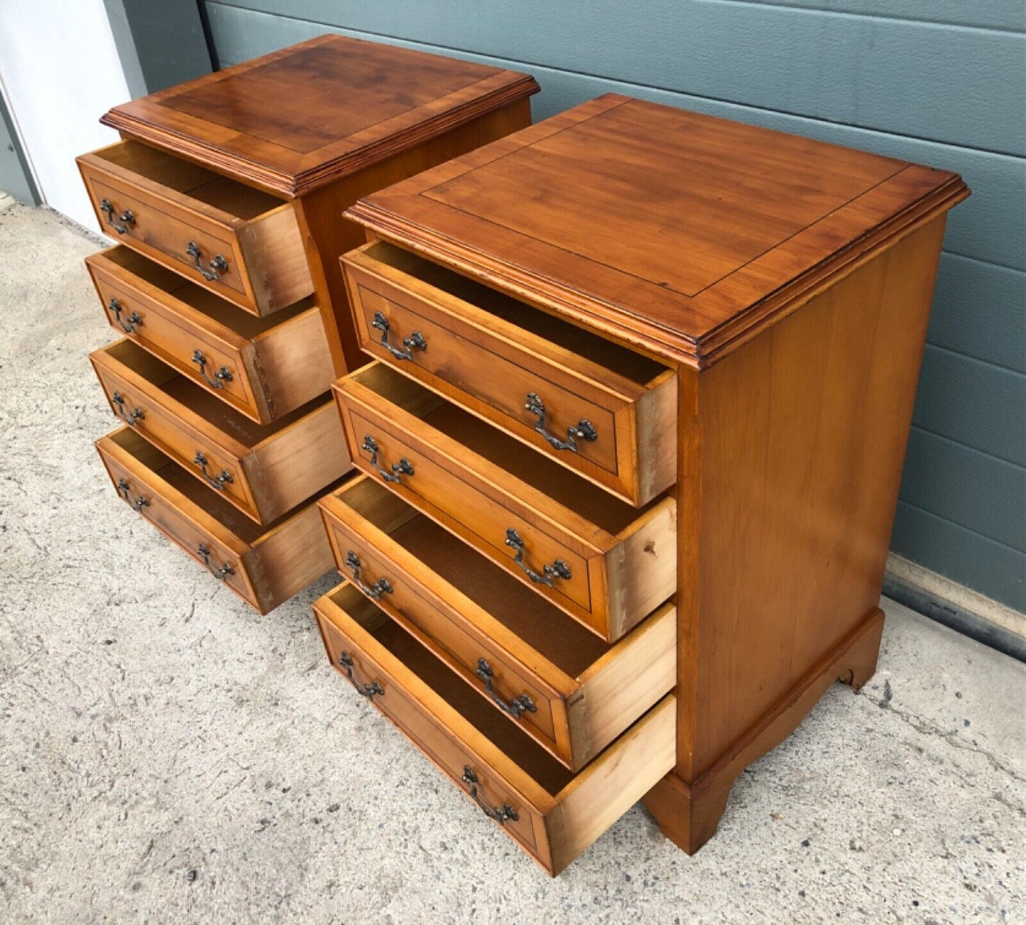 000893....Handsome Pair Of Vintage Yew Bedside Chests / Bedside Tables