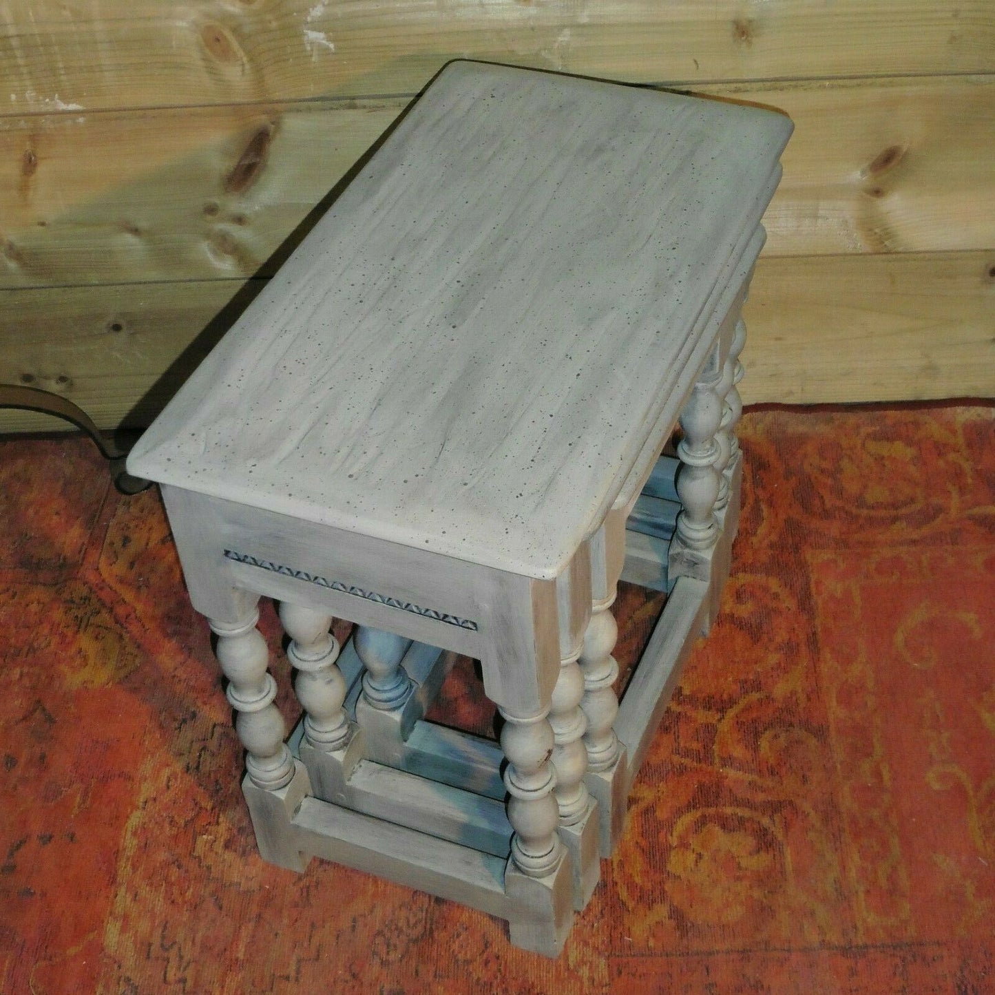 117.....Rustic Rough Finish Nest Of Tables / Vintage Nest Of Tables ( sold )