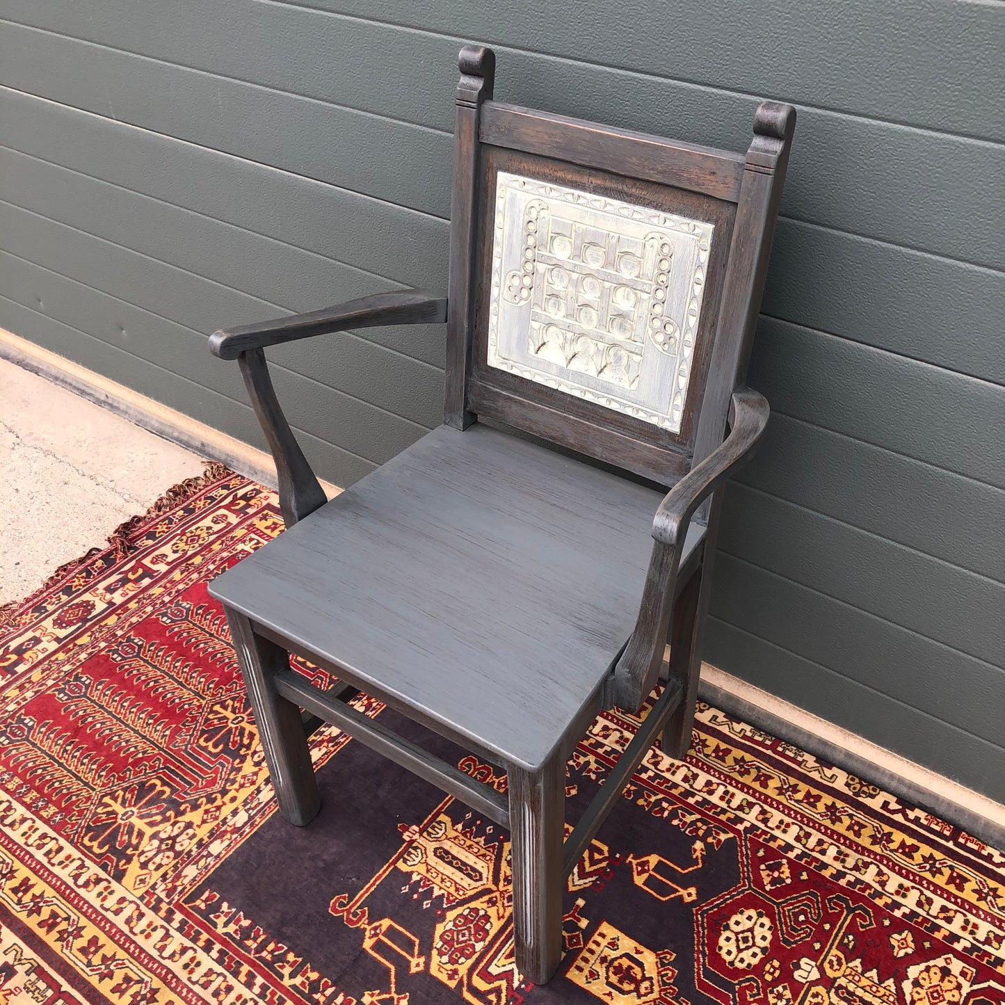 A Pair Of Carved Oak Carver Chairs / Vintage Hall Chairs ( SOLD )