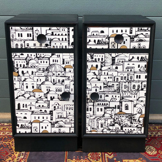 Pair Of Refinished Art Deco Style Bedside Cabinets / Bedside Tables ( SOLD )