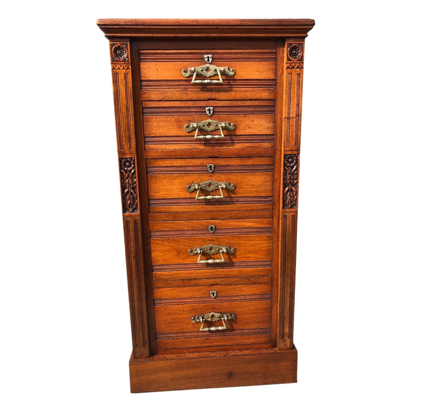 000905....Handsome Pair Of Antique Carved Walnut Chests Of Drawers / Tallboy Chests ( sold )