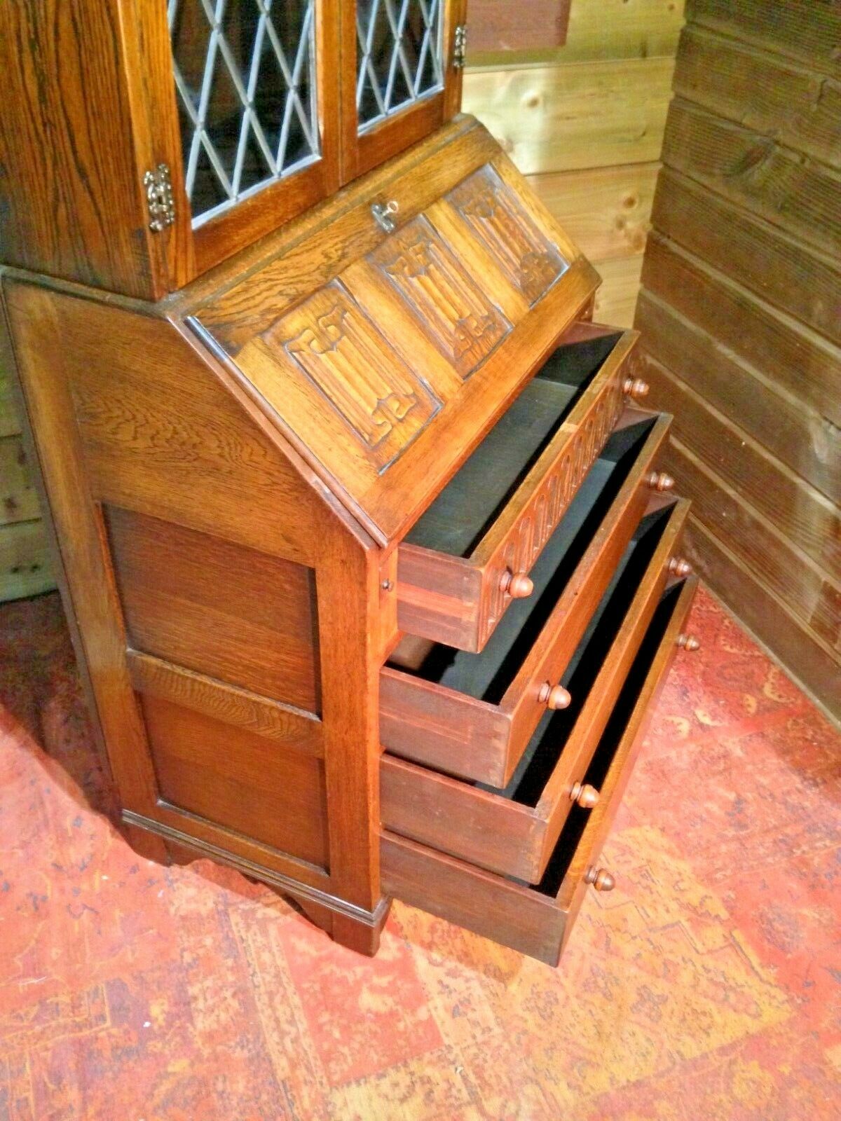 424.....Vintage Oak Bureau Bookcase / Old Charm Style Bureau Bookcase ( SOLD )