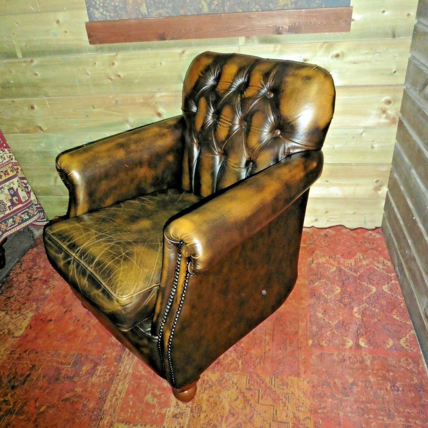 Gorgeous Pair Of Vintage Leather Chesterfield Style Armchairs By Thomas Lloyd