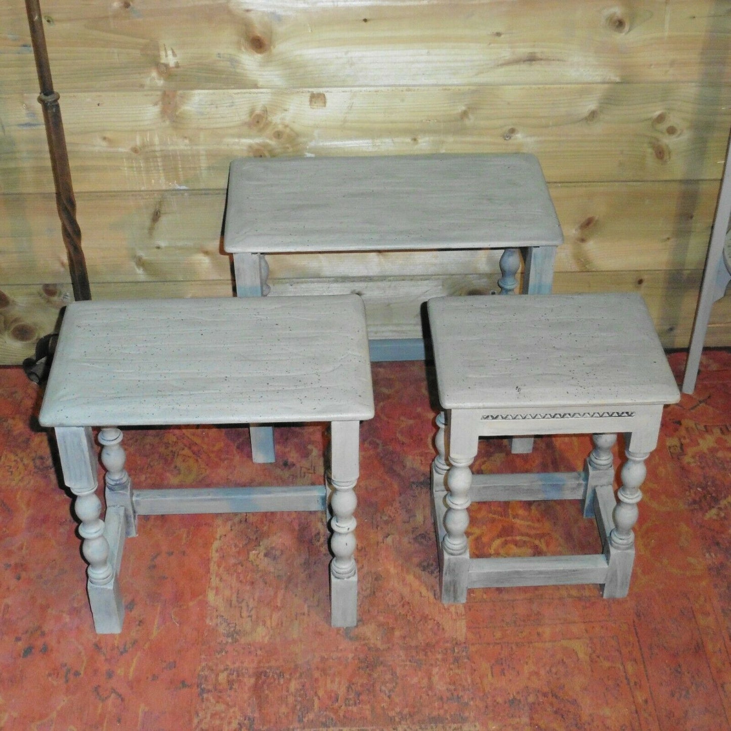 117.....Rustic Rough Finish Nest Of Tables / Vintage Nest Of Tables ( sold )