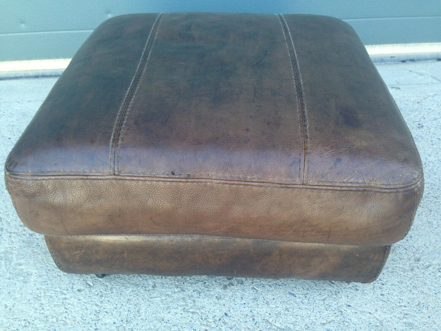 Refurbished Brown Leather Stool / Lovely Vintage Leather Footstool