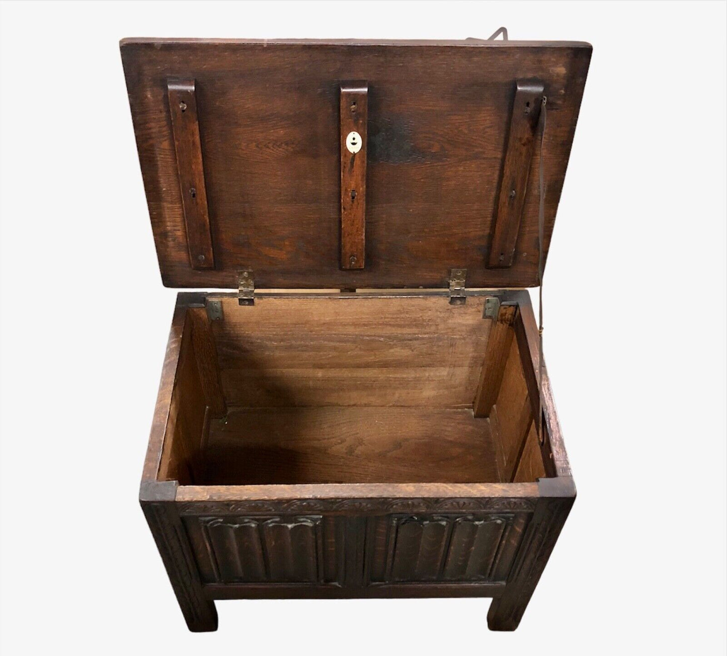 000891....Handsome Gothic Style Small Carved Oak Coffer / Storage Chest ( sold )