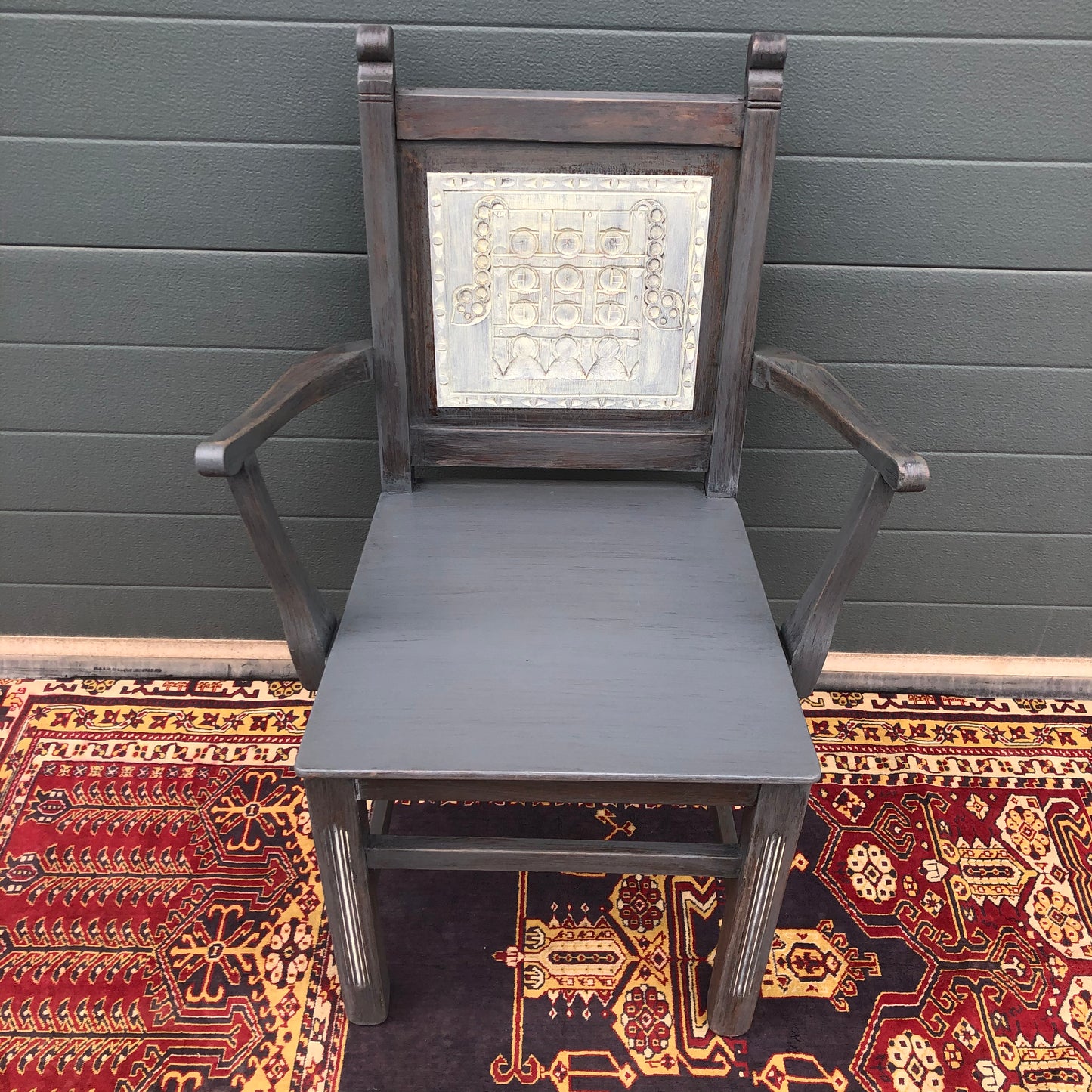 A Pair Of Carved Oak Carver Chairs / Vintage Hall Chairs ( SOLD )