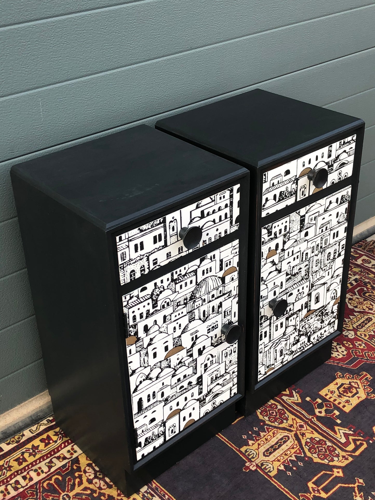Pair Of Refinished Art Deco Style Bedside Cabinets / Bedside Tables ( SOLD )