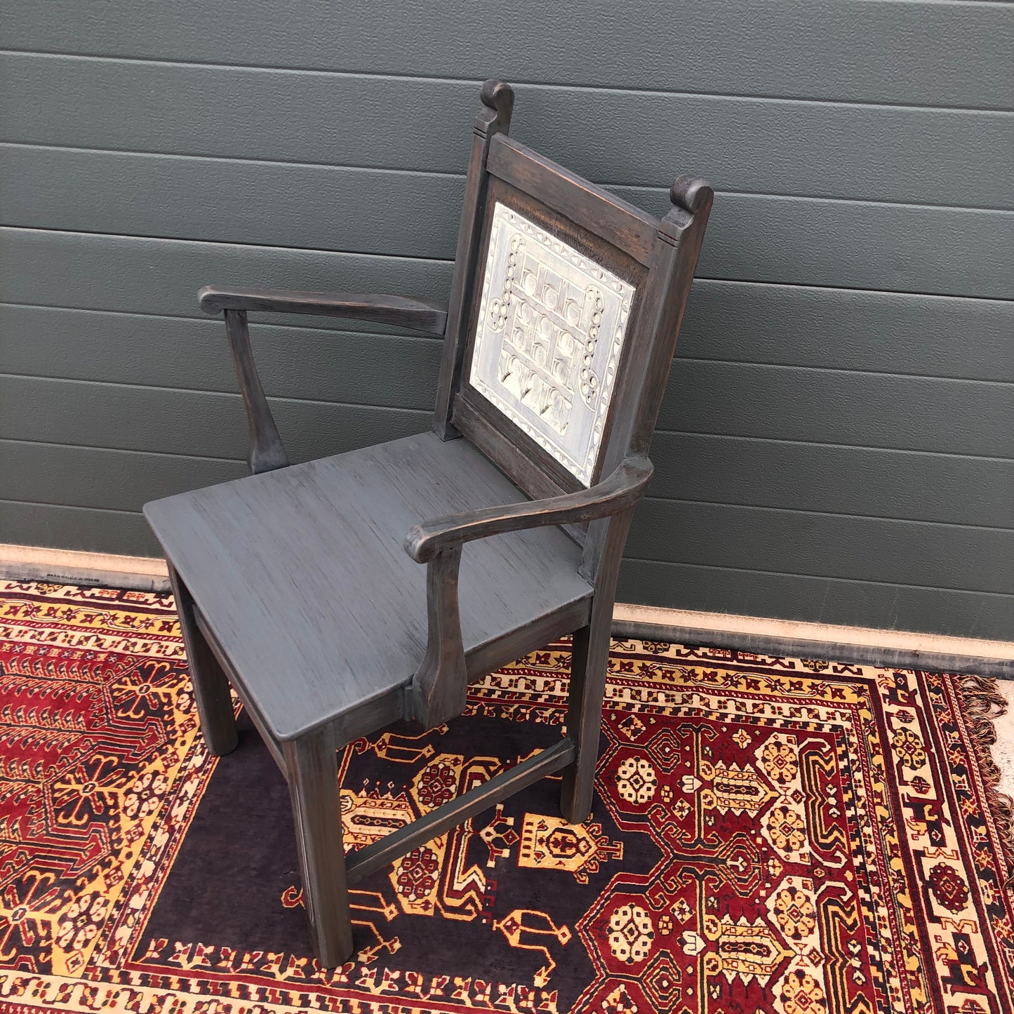A Pair Of Carved Oak Carver Chairs / Vintage Hall Chairs ( SOLD )