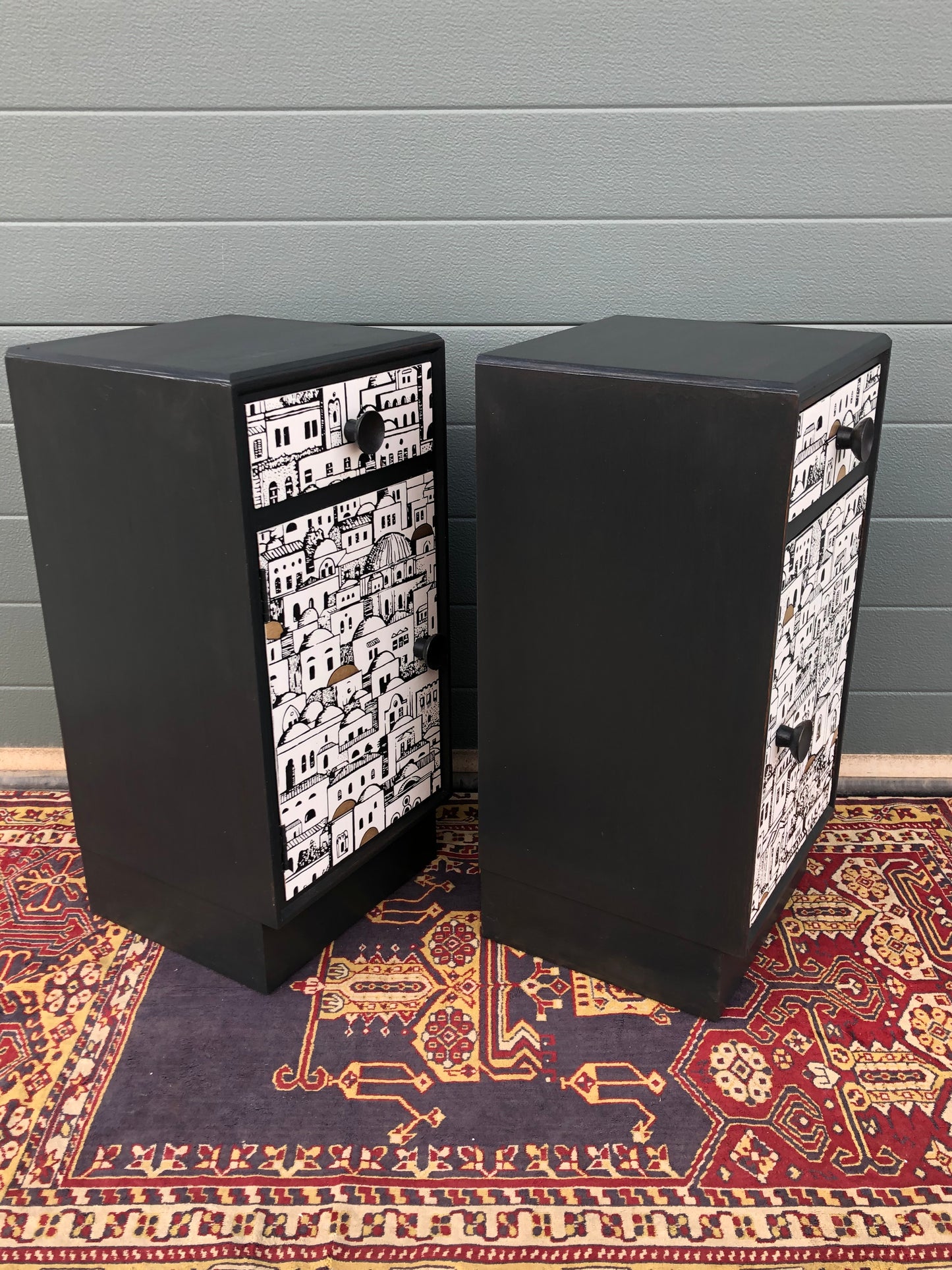 Pair Of Refinished Art Deco Style Bedside Cabinets / Bedside Tables ( SOLD )