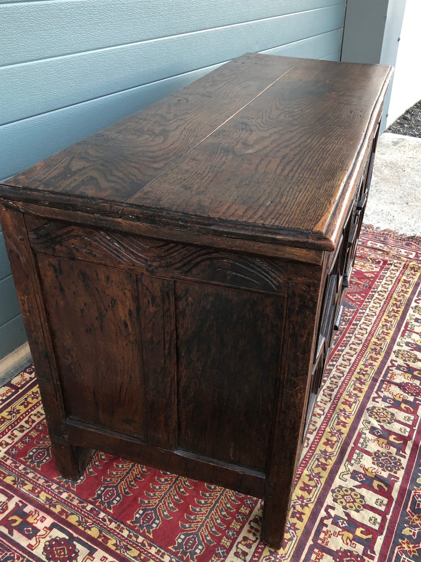 A 17th Century Antique Carved Oak Coffer / Antique Carved Oak Chest ( SOLD )