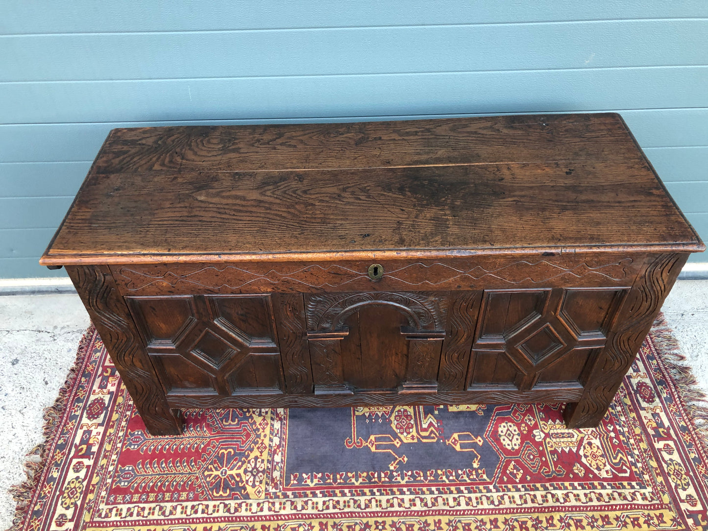 A 17th Century Antique Carved Oak Coffer / Antique Carved Oak Chest ( SOLD )