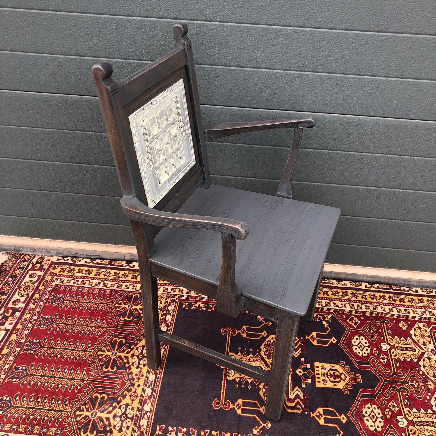A Pair Of Carved Oak Carver Chairs / Vintage Hall Chairs ( SOLD )