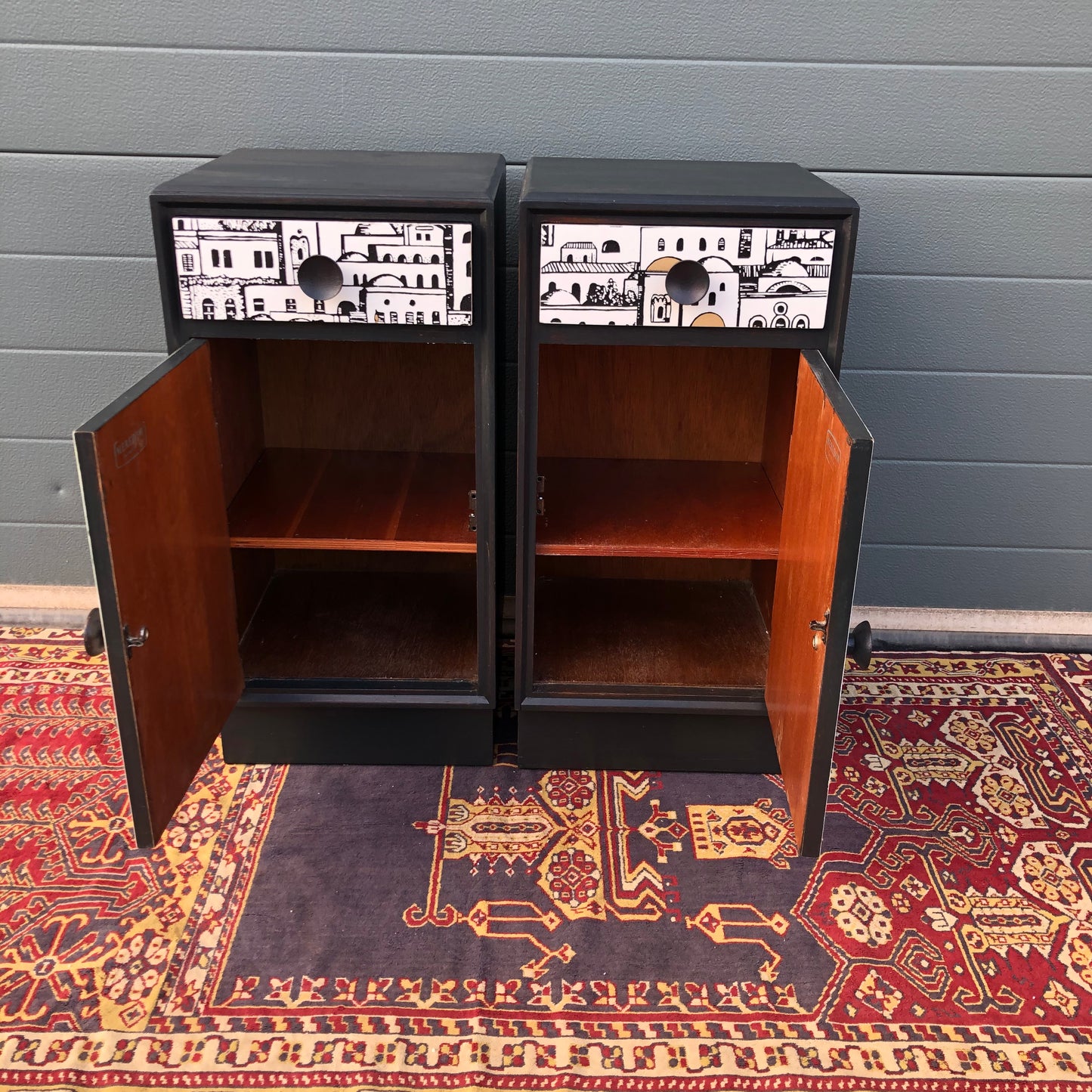 Pair Of Refinished Art Deco Style Bedside Cabinets / Bedside Tables ( SOLD )