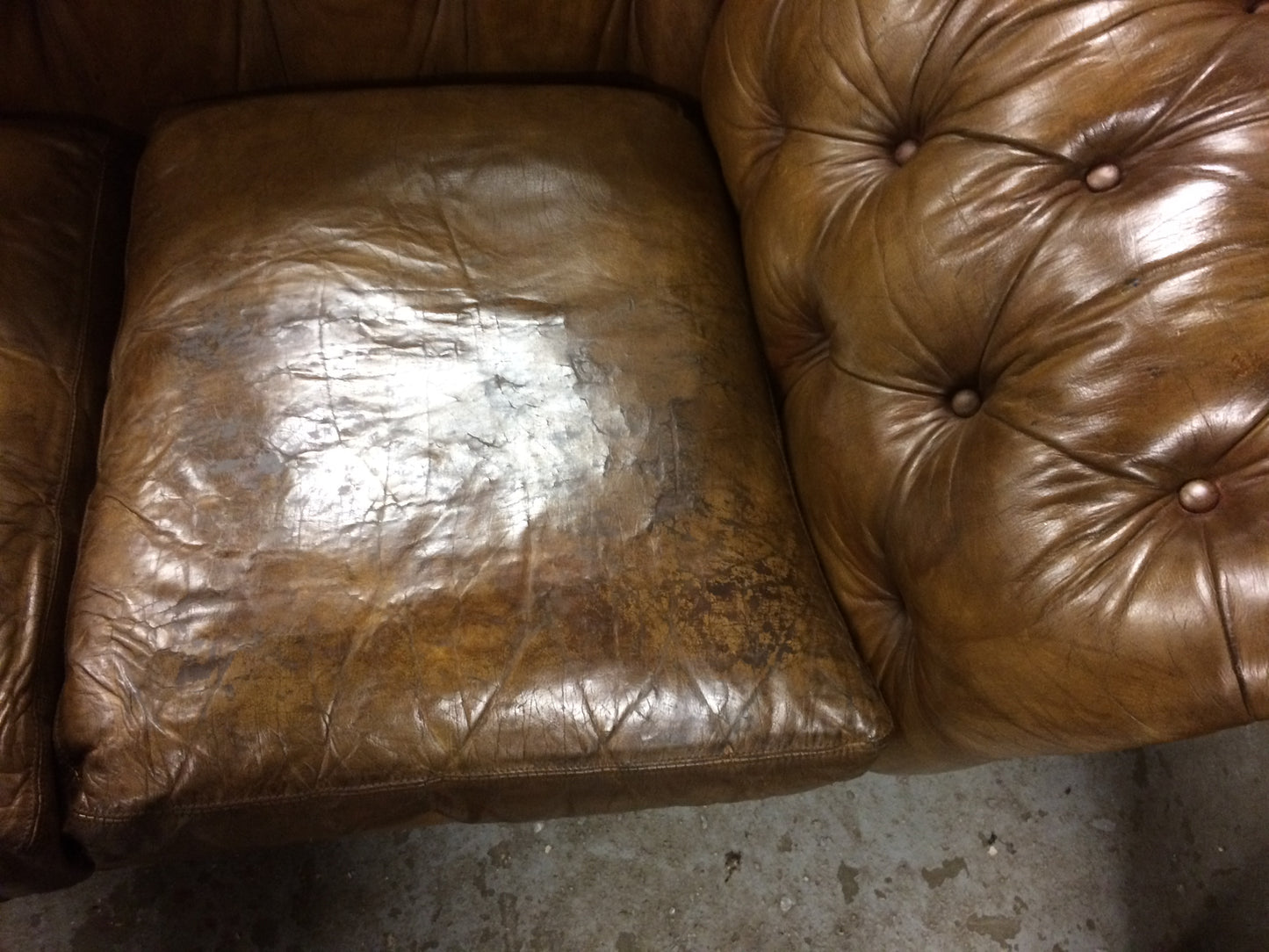 Vintage 70's Hand Dyed Tan / Light Brown Tetrad Leather Chesterfield 3 Seat Sofa SOLD