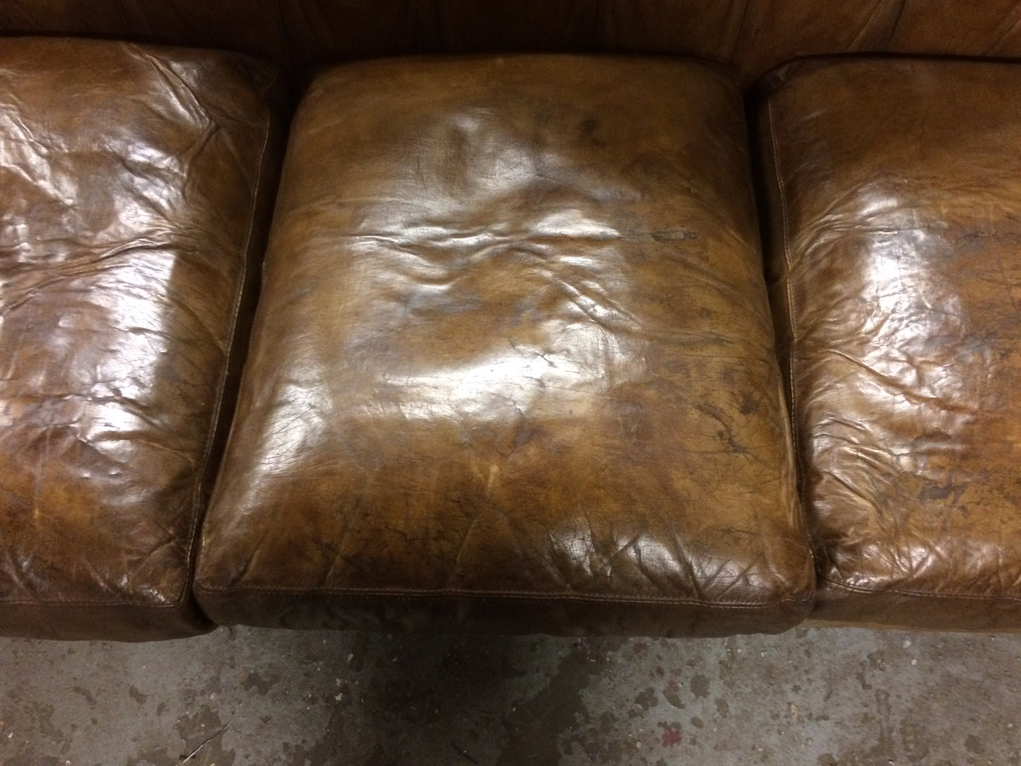 Vintage 70's Hand Dyed Tan / Light Brown Tetrad Leather Chesterfield 3 Seat Sofa SOLD