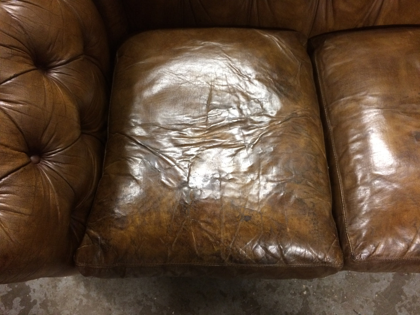 Vintage 70's Hand Dyed Tan / Light Brown Tetrad Leather Chesterfield 3 Seat Sofa SOLD