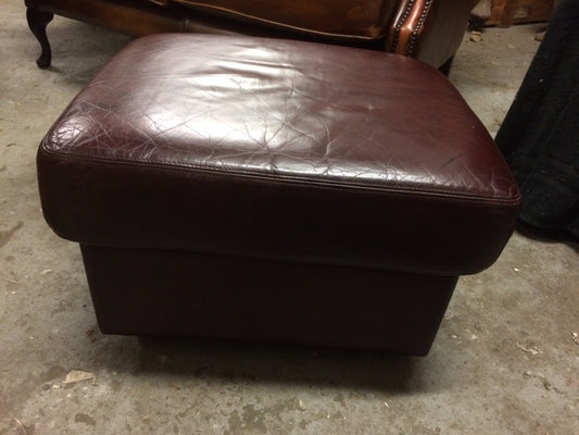 Vintage Retro Dark Red Leather Storage Ottoman / Stool