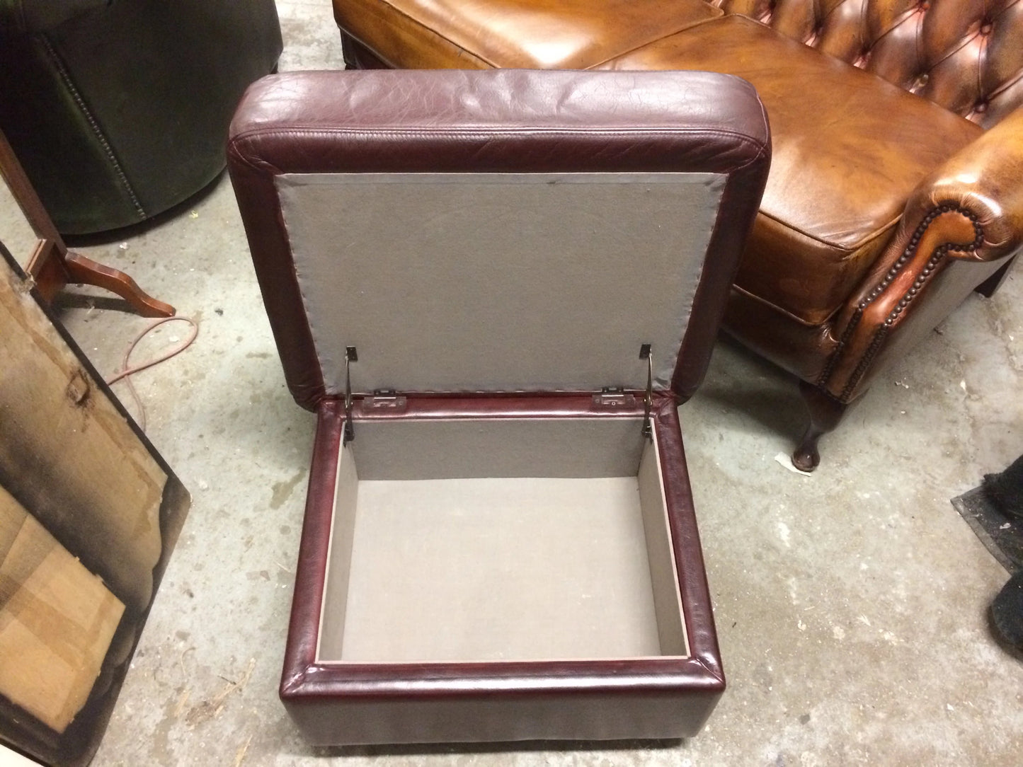 Vintage Retro Dark Red Leather Storage Ottoman / Stool