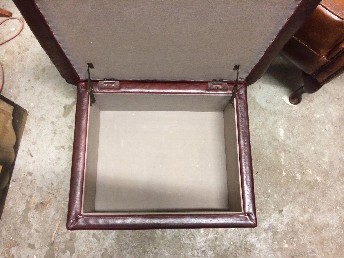Vintage Retro Dark Red Leather Storage Ottoman / Stool