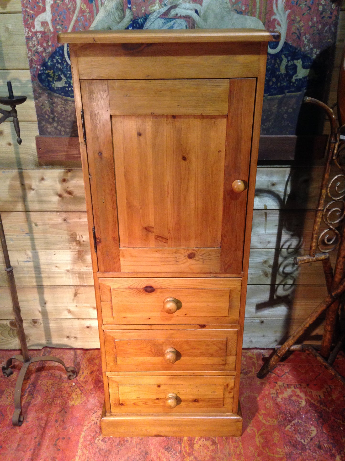 212.....Vintage Pine Tallboy / Pine Media Cabinet On Chest