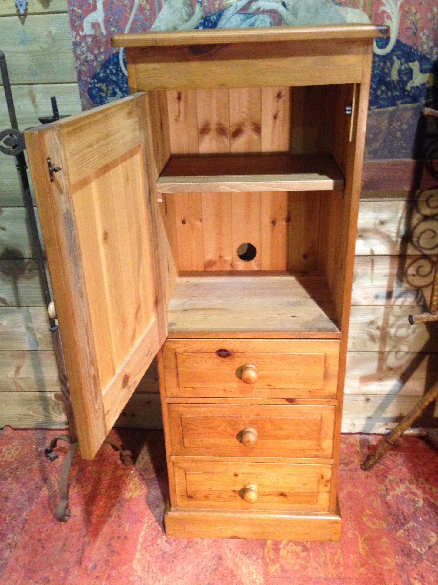 212.....Vintage Pine Tallboy / Pine Media Cabinet On Chest