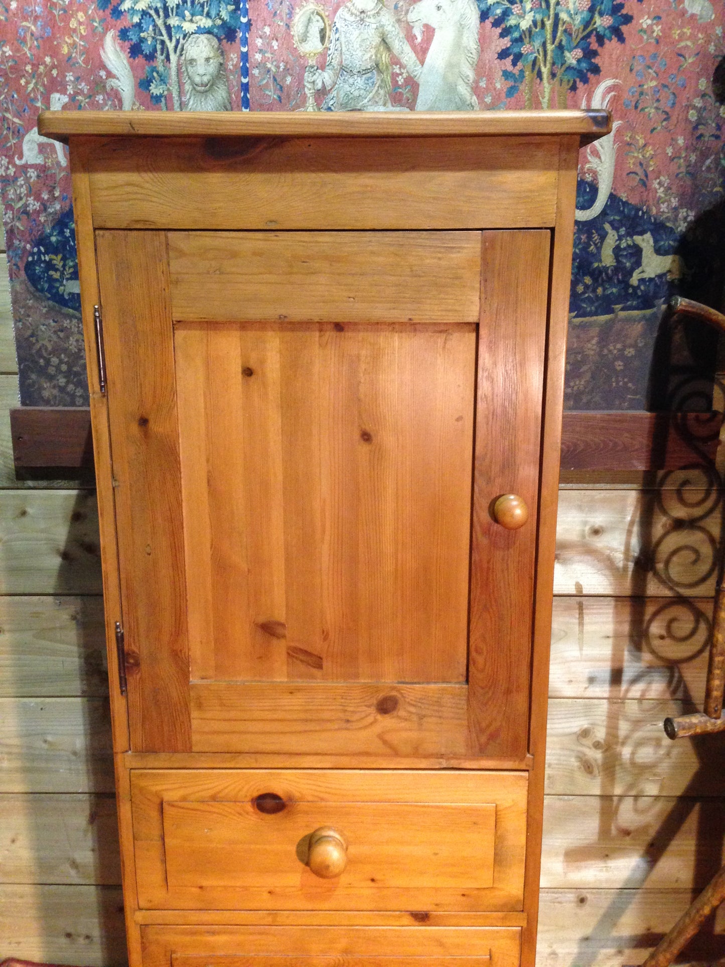 212.....Vintage Pine Tallboy / Pine Media Cabinet On Chest