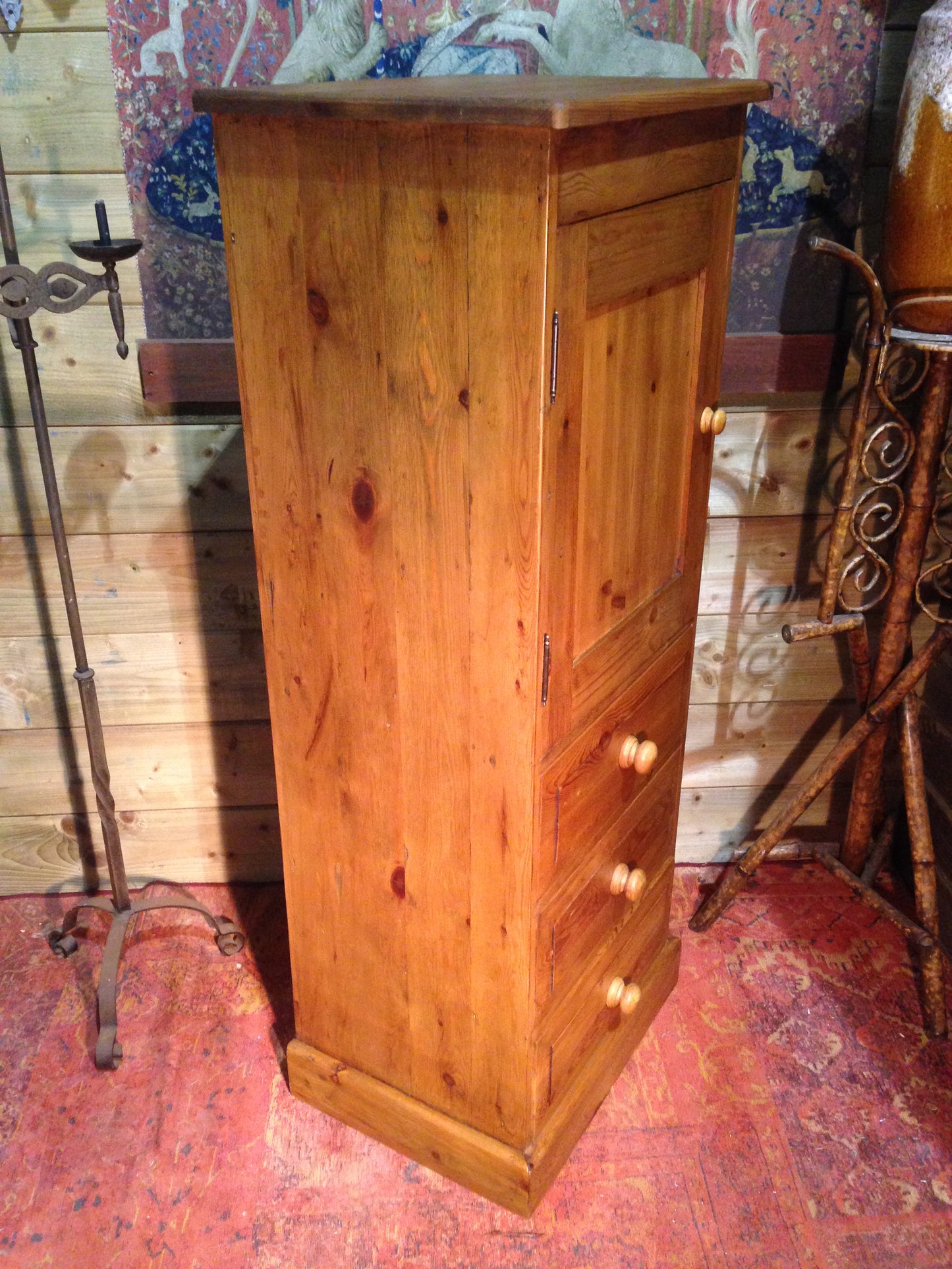 212.....Vintage Pine Tallboy / Pine Media Cabinet On Chest