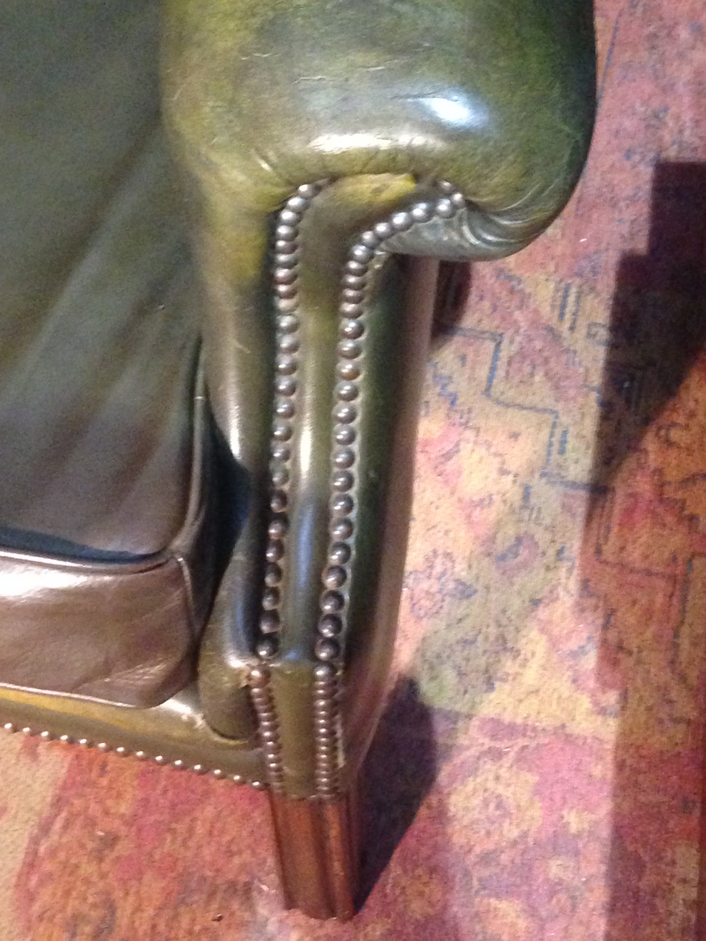206.....Vintage Leather Chesterfield Style Wing Armchair / Vintage Green Library Chair