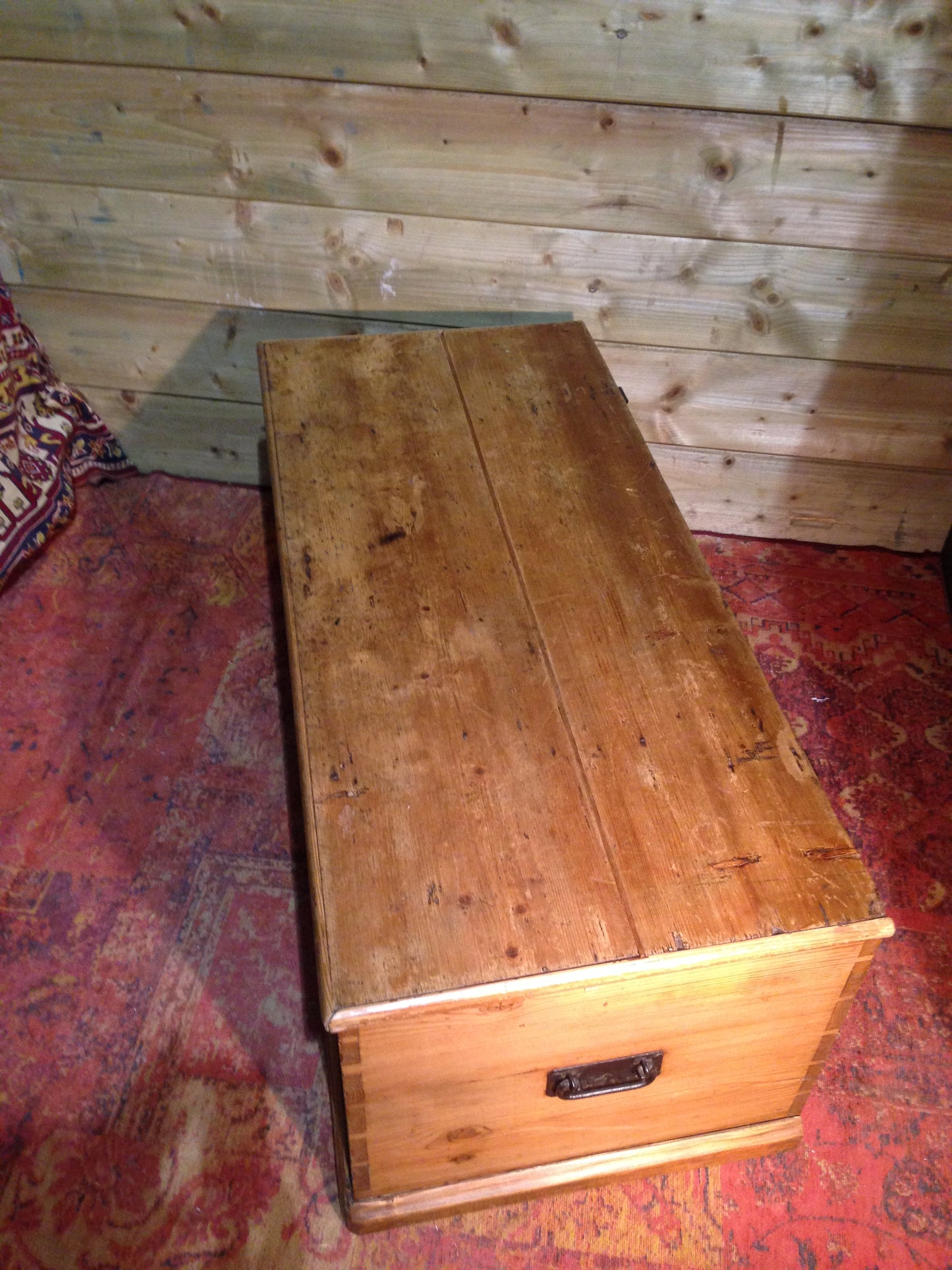 Victorian Pine Storage Chest / Rustic Antique Blanket Box