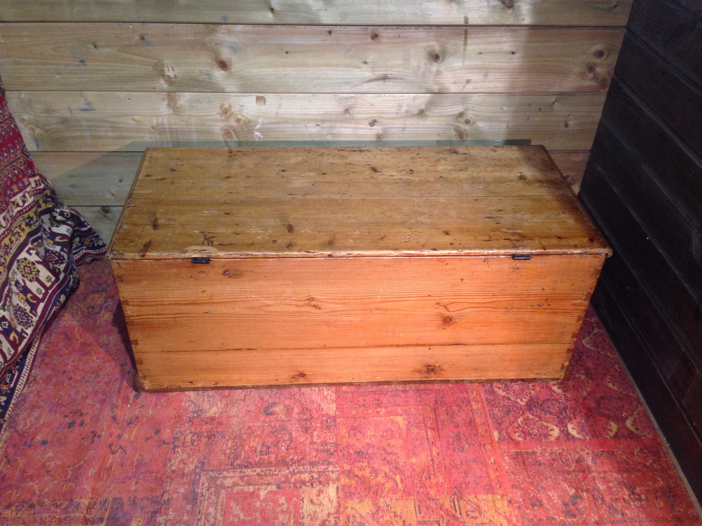 Victorian Pine Storage Chest / Rustic Antique Blanket Box