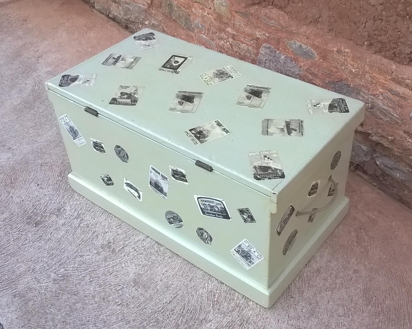 Vintage Heavy Pine Travel Trunk / Storage Chest