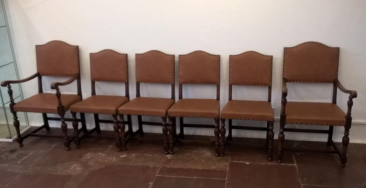 Set Of Six Vintage Oak Dining Chairs