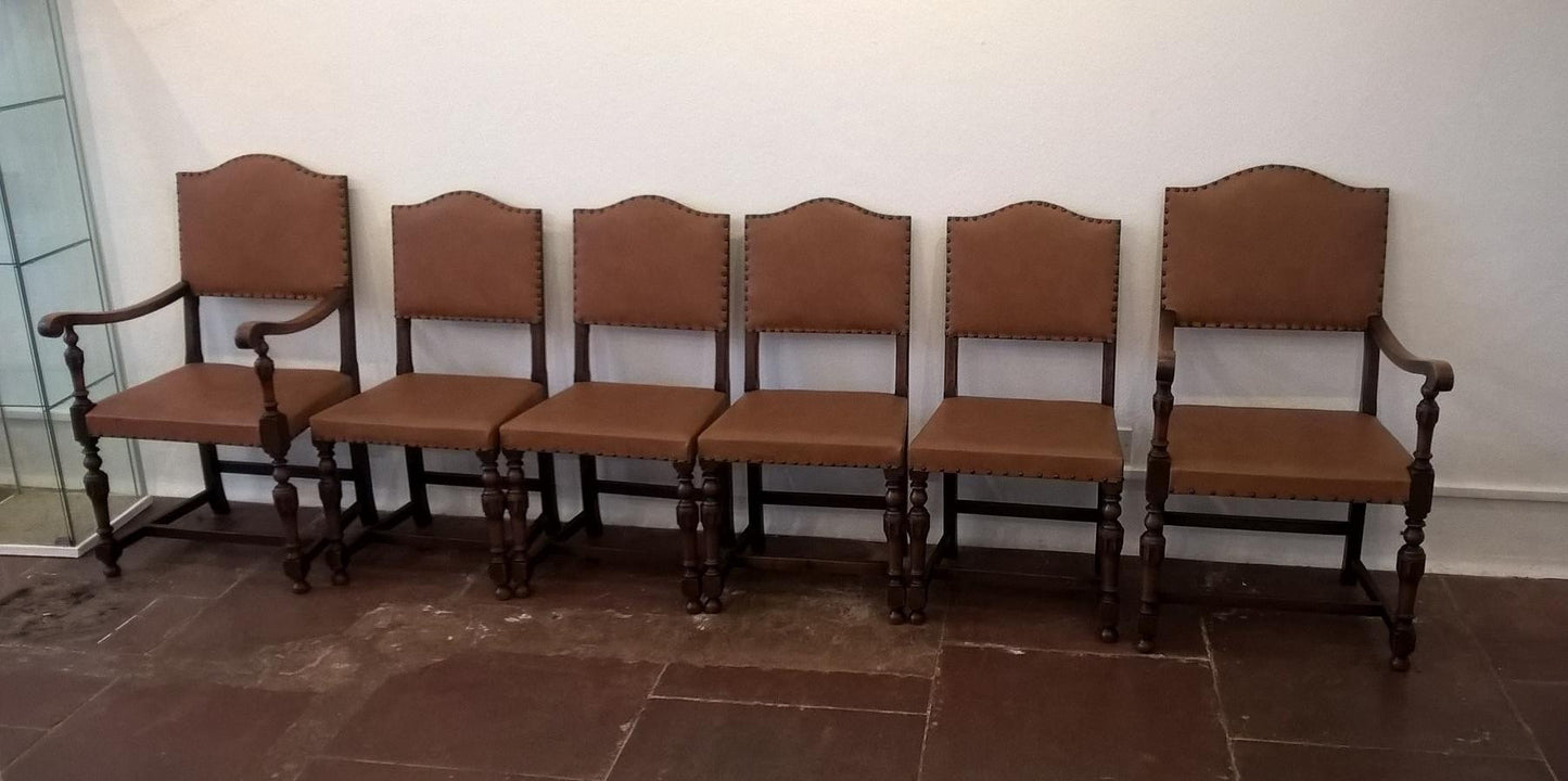 Set Of Six Vintage Oak Dining Chairs