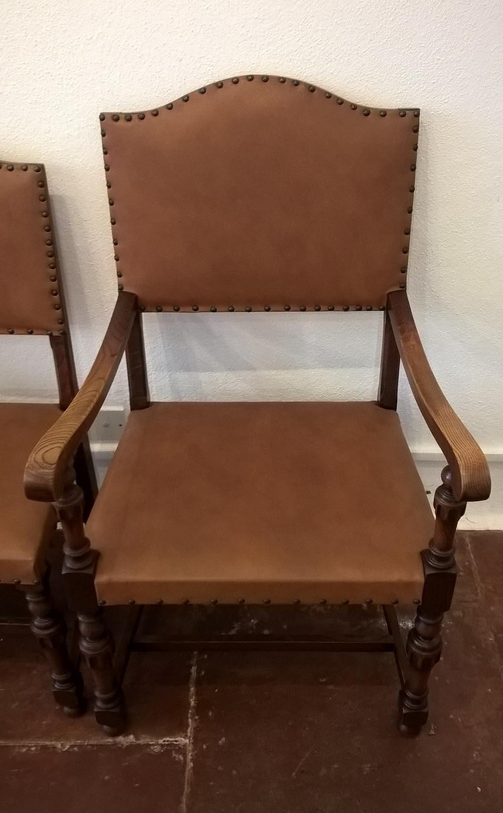 Set Of Six Vintage Oak Dining Chairs