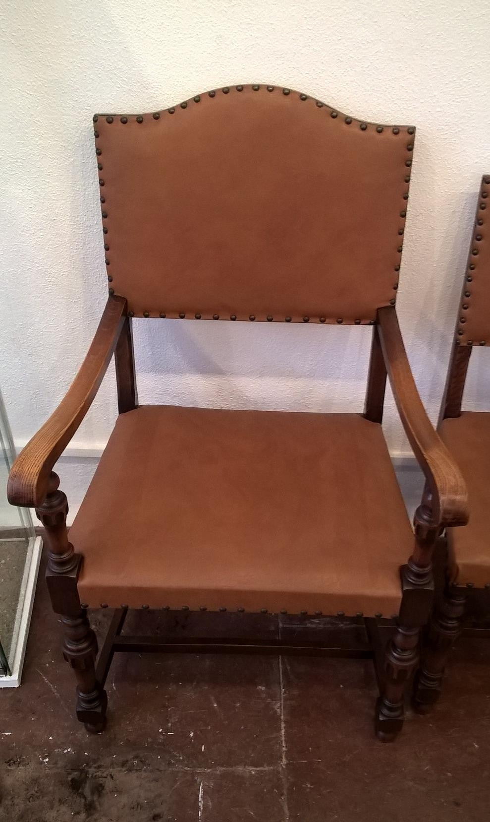 Set Of Six Vintage Oak Dining Chairs