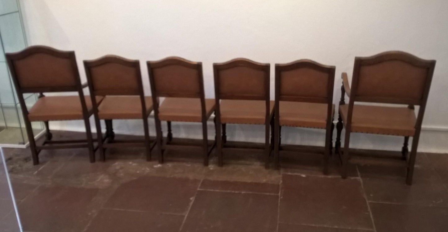 Set Of Six Vintage Oak Dining Chairs