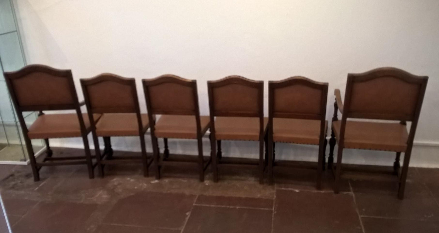 Set Of Six Vintage Oak Dining Chairs