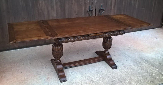 Vintage Large Solid Oak Drawleaf Dining Table