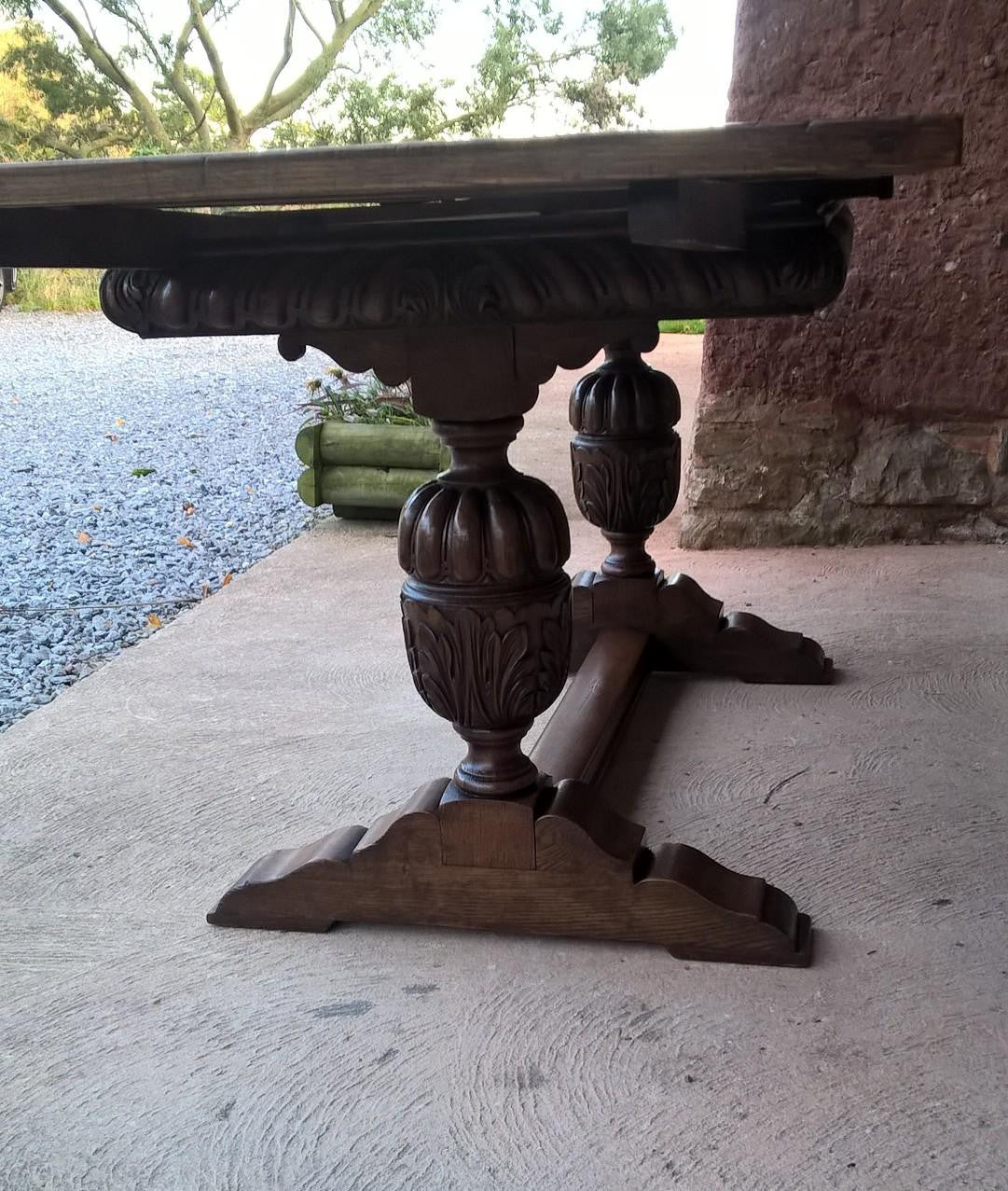Vintage Large Solid Oak Drawleaf Dining Table