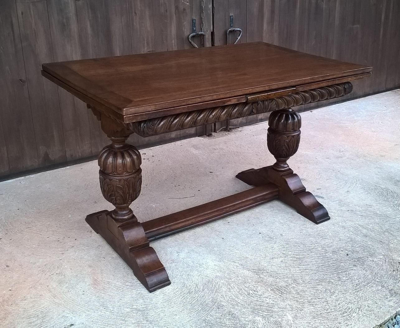 Vintage Large Solid Oak Drawleaf Dining Table