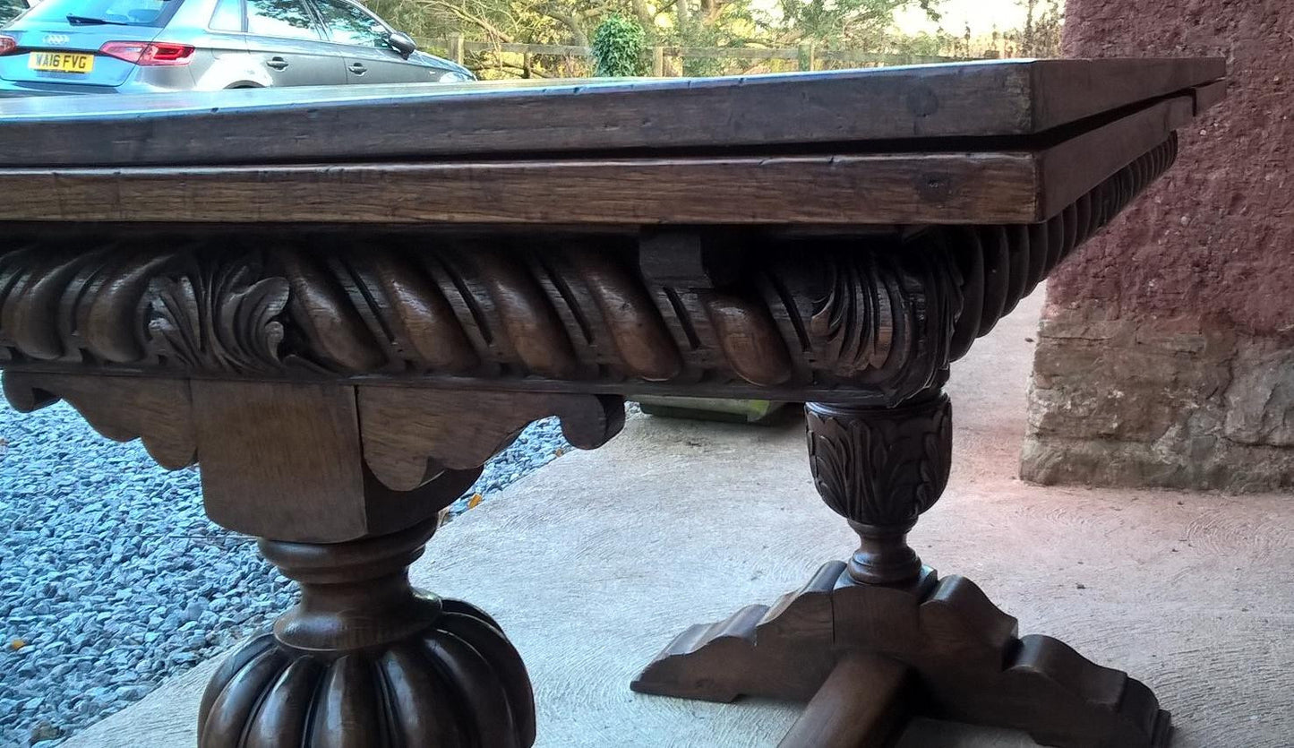 Vintage Large Solid Oak Drawleaf Dining Table