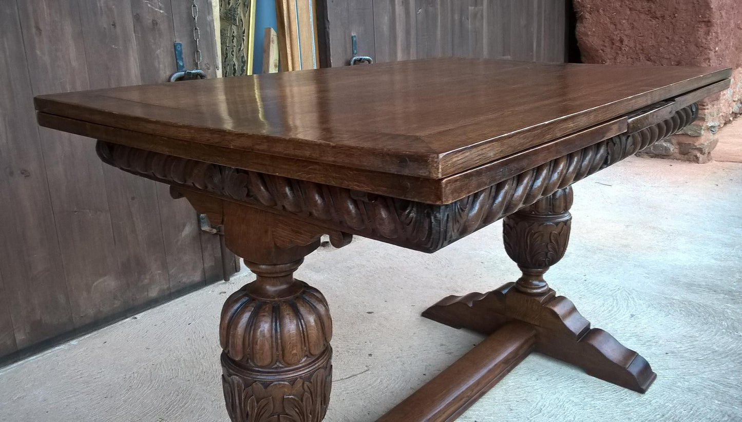 Vintage Large Solid Oak Drawleaf Dining Table
