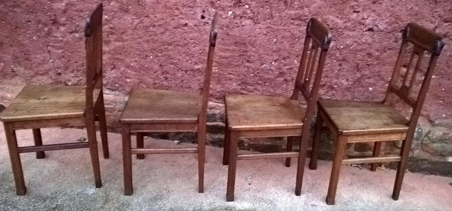 Set Of Four Solid Oak Arts And Crafts Style Dining Chairs