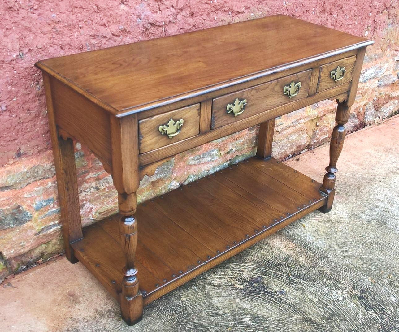 Fabulous Pair Of Vintage Solid Oak Side Tables / Serving Tables