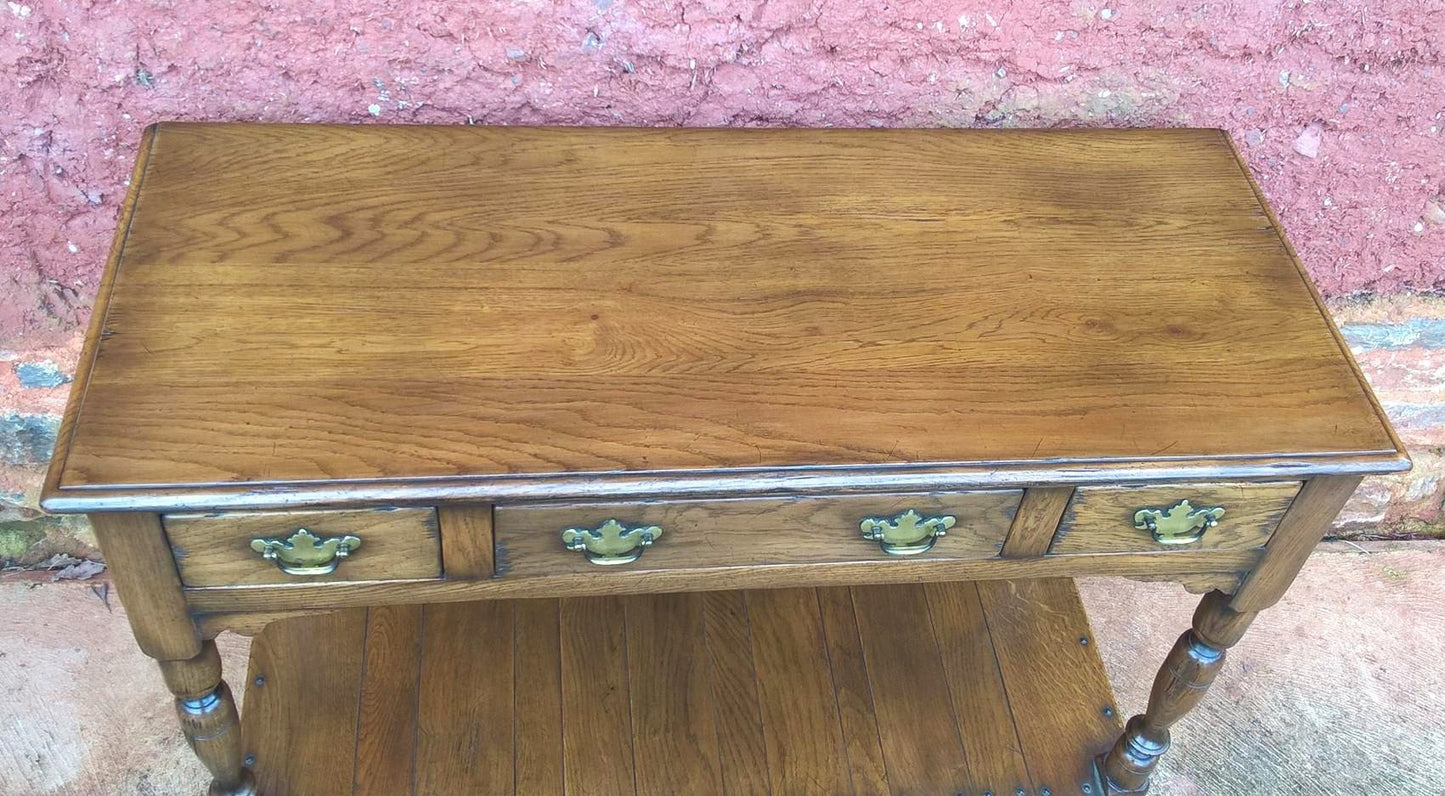 Fabulous Pair Of Vintage Solid Oak Side Tables / Serving Tables