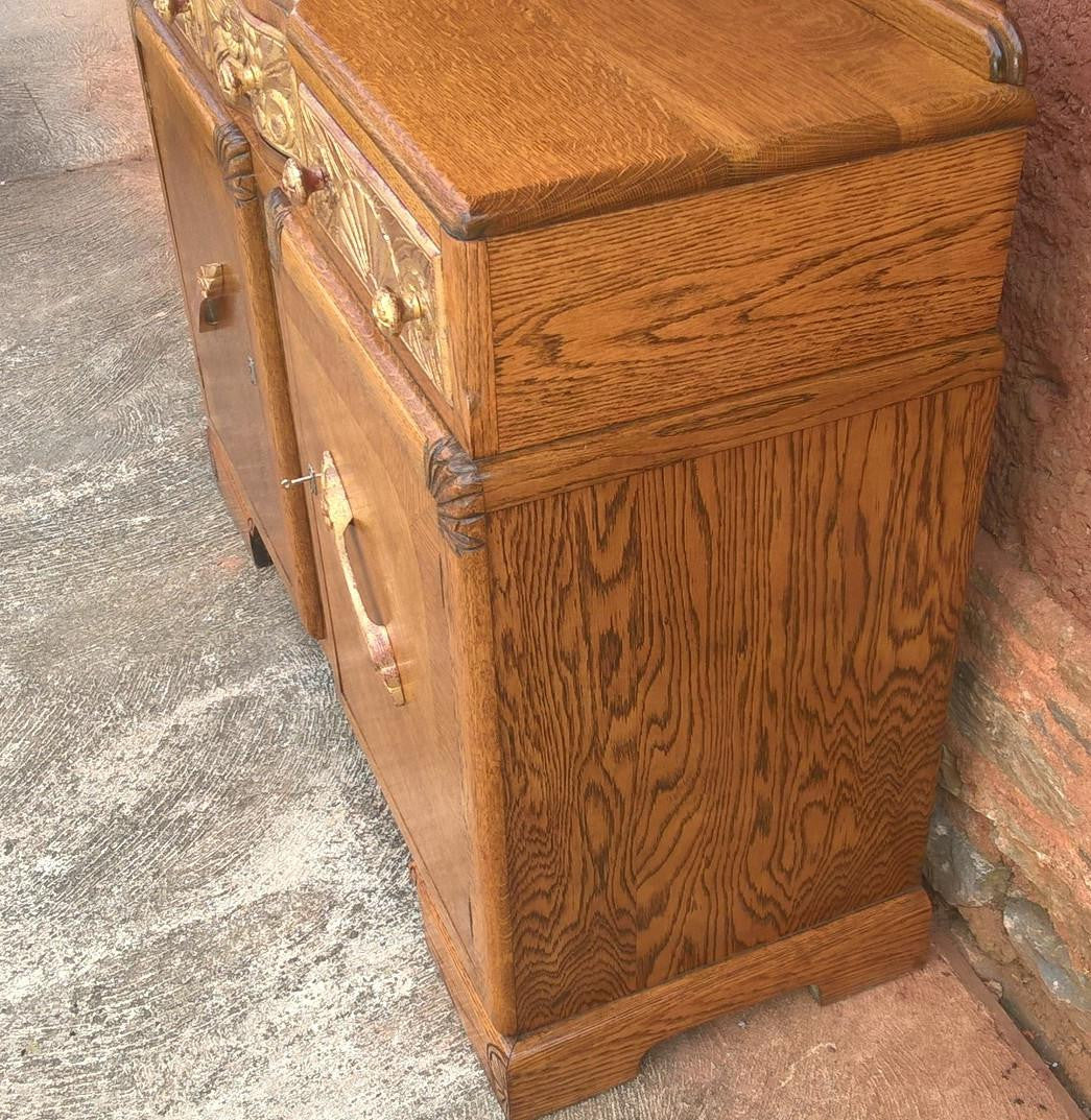 Stunning Vintage Carved Oak Sideboard With Metallic Gilding