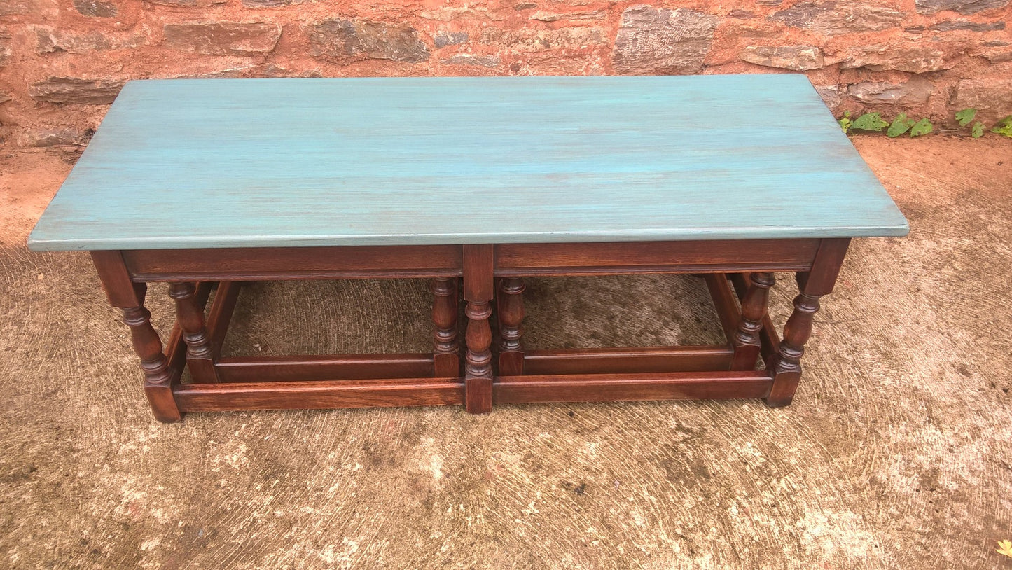 110.....Vintage Long John Nest Of Tables Reprodux